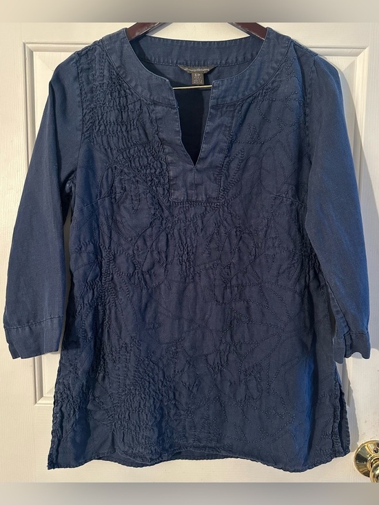 Tommy Bahama Tops - TOMMY BAHAMA Sm 100% LINEN Capsule Preppy Sustainable Embroidered Blue Tunic Top